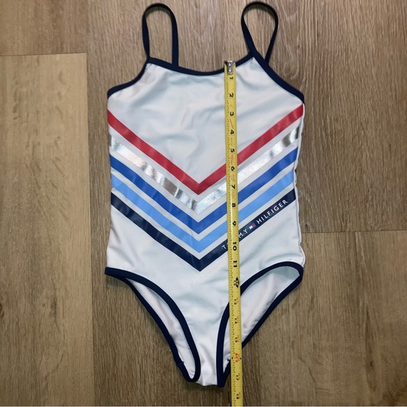 Tommy Hilfiger Kids Swim One Piece - White with Red, Blue, Stripes | Pool Beach - Picture 6 of 7